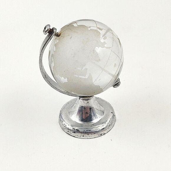 Vintage Mini Etched Glass Desk Globe & Matching Keychain - Picture 2 of 8